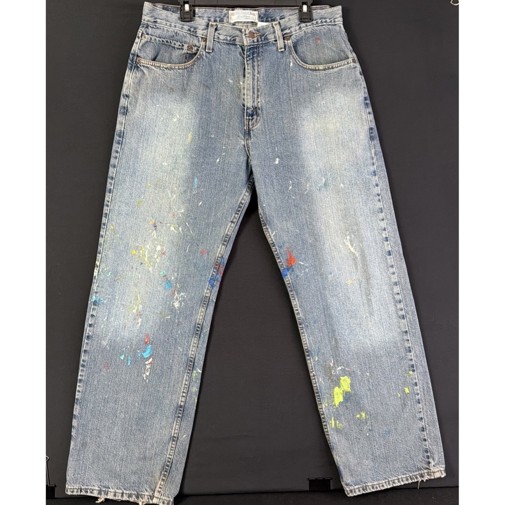 VTG Levi Strauss Signature Loose Straight Paint Splatter Jeans Distressed 34x32